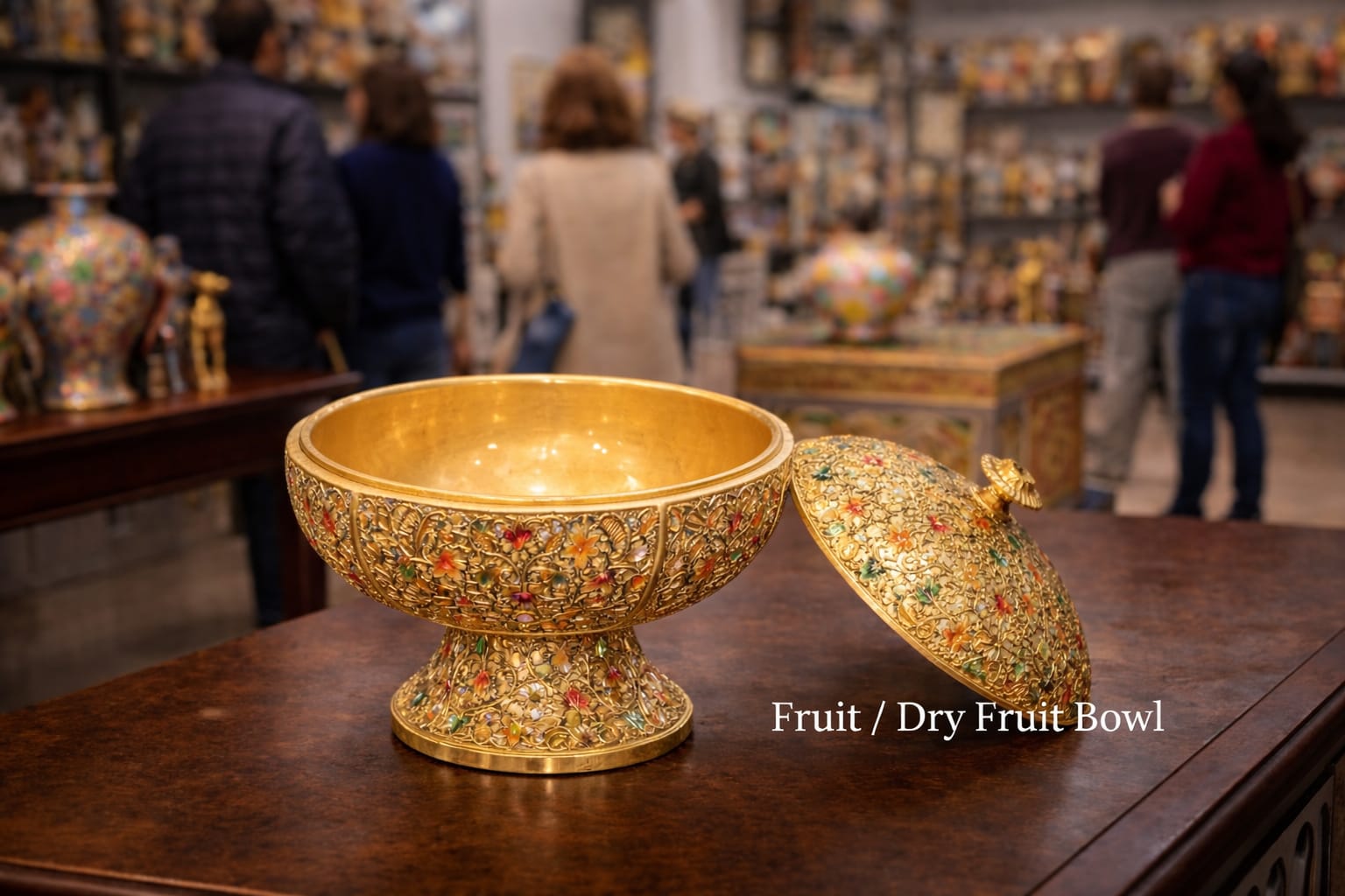 Hand Painted Fruit Bowl, handmade kashmiri Paper Mache Bowl with Lid 